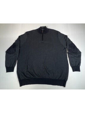 Tasso Elba Men XL Grey 1/2 Zip Mock Neck Cotton Pullover Sweater Elbow Patches
